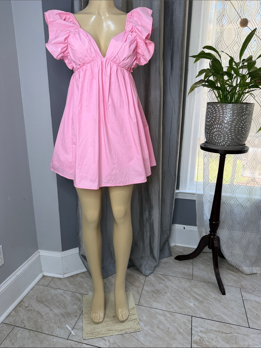 Pink Women’s Ruffle Sleeve Dress Baby Pink Sz S